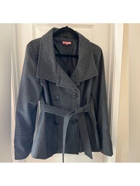 Max Rave Charcoal Gray Double-Breasted Belted Peacoat
